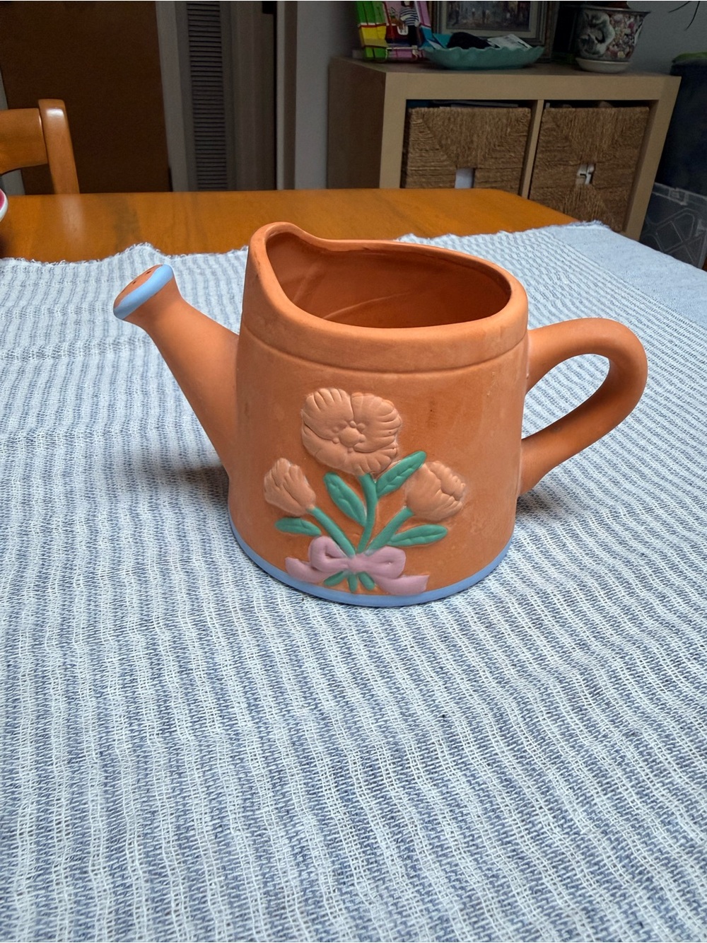 Vintage MY-NEIL Handcrafted Terracotta Watering Can Planter Pot -Embossed Floral